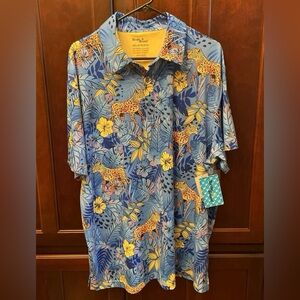 Birdie Bound  Men's Blue Cheetah Floral Print Polo Golf Shirt 2XL